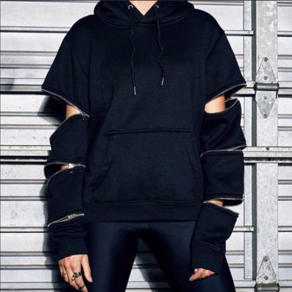 LF Tops - LF Zippered Sleeve Black Hoodie